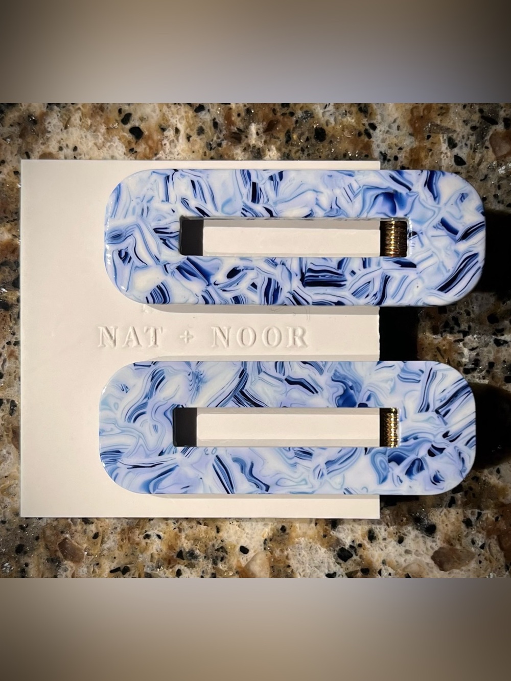Nat + Noor Hair Clips Modern Barrettes Thick Hair Ocean Blue & White Swirl Set